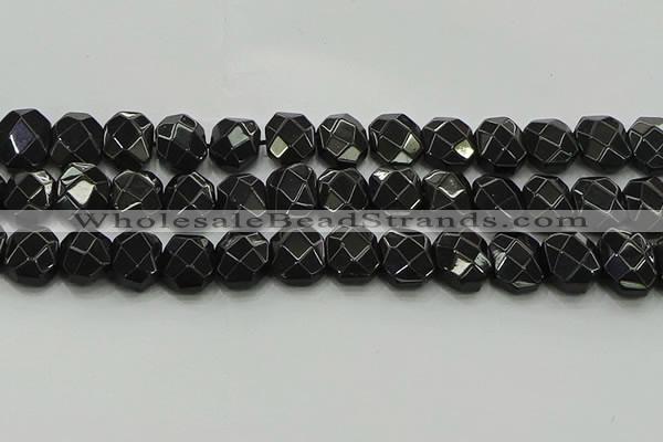 CNG5864 15.5 inches 8*12mm - 12*16mm faceted freeform black agate beads