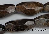 CNG599 13*28mm - 15*34mm faceted rice bronzite nugget beads