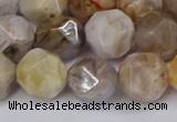 CNG6022 15.5 inches 12mm faceted nuggets silver needle agate beads