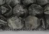 CNG6054 15.5 inches 12mm faceted nuggets grey picture jasper beads