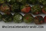 CNG6105 15.5 inches 8mm faceted nuggets unakite gemstone beads