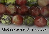 CNG6117 15.5 inches 8mm faceted nuggets red plum blossom jade beads