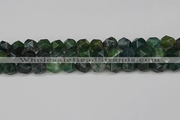 CNG6154 15.5 inches 10mm faceted nuggets moss agate beads