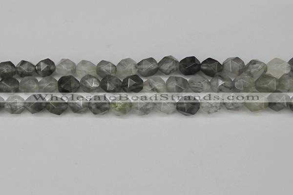 CNG6170 15.5 inches 10mm faceted nuggets cloudy quartz beads