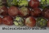 CNG6193 15.5 inches 10mm faceted nuggets red plum blossom jade beads