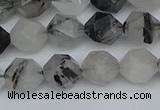 CNG7246 15.5 inches 8mm faceted nuggets black rutilated quartz beads