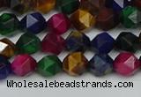 CNG7330 15.5 inches 6mm faceted nuggets mixed tiger eye beads