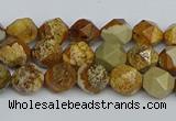 CNG7375 15.5 inches 6mm faceted nuggets picture jasper beads