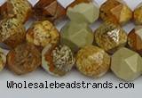 CNG7377 15.5 inches 10mm faceted nuggets picture jasper beads