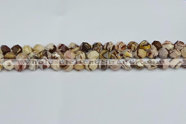 CNG7381 15.5 inches 8mm faceted nuggets zebra jasper beads