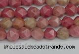 CNG7420 15.5 inches 6mm faceted nuggets rhodochrosite beads