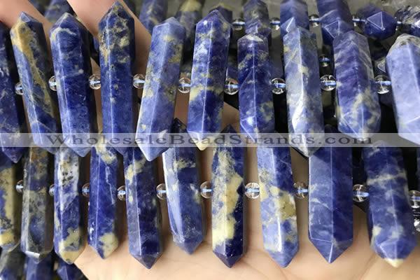 CNG7945 15.5 inches 10*22mm - 12*45mm faceted nuggets sodalite beads