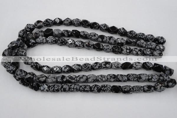 CNG820 15.5 inches 9*12mm faceted nuggets snowflake obsidian beads