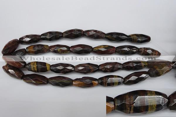 CNG883 15.5 inches 13*28mm faceted rice tiger iron nugget beads