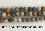 CNI379 15.5 inches 12mm round matte American picture jasper beads