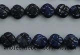 CNL991 15.5 inches 10mm carved flower natural lapis lazuli gemstone beads