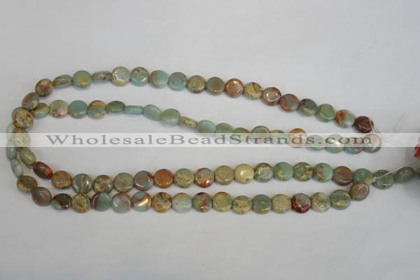 CNS189 15.5 inches 10mm flat round natural serpentine jasper beads