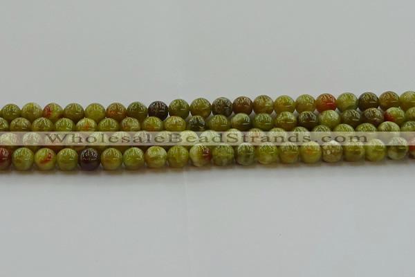 CNS602 15.5 inches 8mm round green dragon serpentine jasper beads