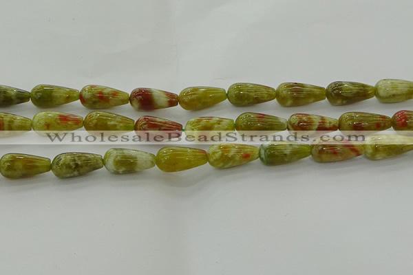 CNS618 15.5 inches 8*16mm teardrop green dragon serpentine jasper beads