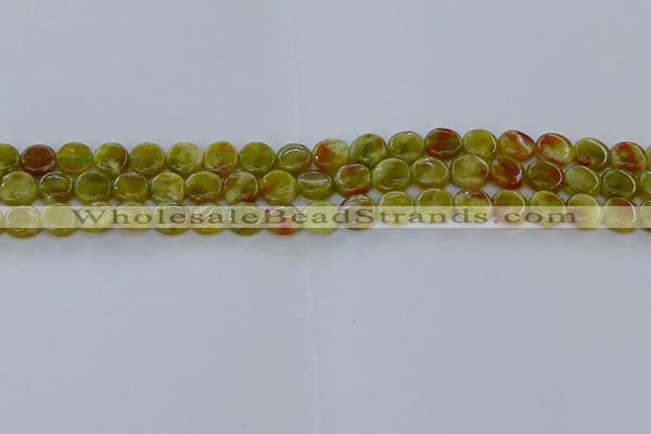 CNS619 15.5 inches 8mm flat round green dragon serpentine jasper beads