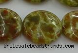 CNS627 15.5 inches 25mm flat round green dragon serpentine jasper beads