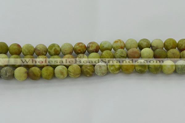 CNS653 15.5 inches 12mm round matte green dragon serpentine jasper beads