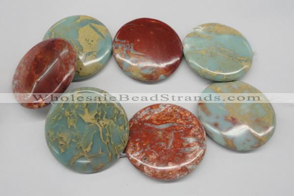 CNS88 15.5 inches 55mm flat round natural serpentine jasper beads