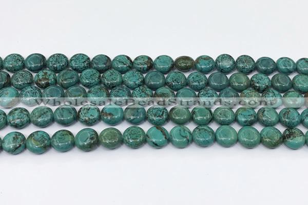 CNT561 15.5 inches 10mm flat round turquoise gemstone beads