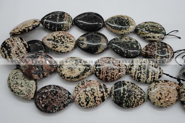 COB158 15.5 inches 30*40mm flat teardrop snowflake obsidian beads