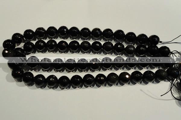 COB454 15.5 inches 12mm faceted round black obsidian beads