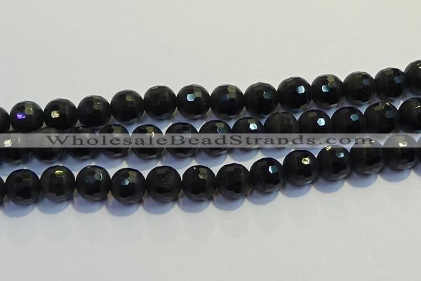 COB476 15.5 inches 12mm faceted round matte black obsidian beads