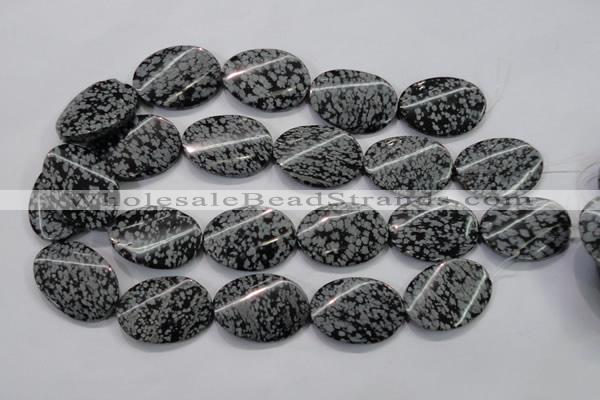 COB58 15.5 inches 25*35mm twisted oval Chinese snowflake obsidian beads