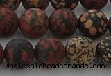 COB674 15.5 inches 12mm round matte red snowflake obsidian beads