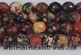 COB677 15.5 inches 6mm faceted round red snowflake obsidian beads