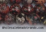 COB680 15.5 inches 12mm faceted round red snowflake obsidian beads