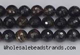 COB684 15.5 inches 4mm faceted round golden black obsidian beads