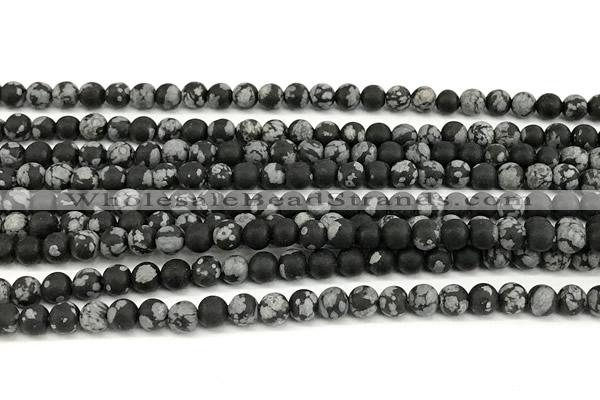 COB825 15 inches 4mm round matte snowflake obsidian beads