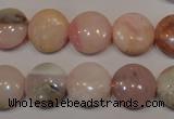 COP1015 15.5 inches 14mm flat round natural pink opal gemstone beads