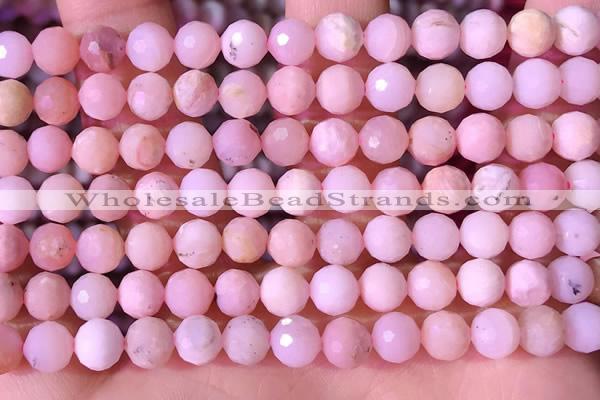 COP1742 15.5 inches 6mm faceted round natural pink opal beads