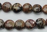 COP229 15.5 inches 12mm flat round natural brown opal gemstone beads