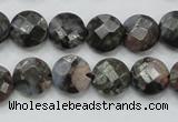 COP275 15.5 inches 12mm faceted round natural grey opal gemstone beads