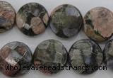 COP295 15.5 inches 16mm faceted coin natural grey opal beads