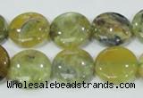 COP558 15.5 inches 18mm flat round natural yellow & green opal beads