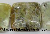 COP584 15.5 inches 40*40mm square natural yellow & green opal beads