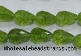 COQ109 15.5 inches 10*14mm faceted teardrop dyed olive quartz beads