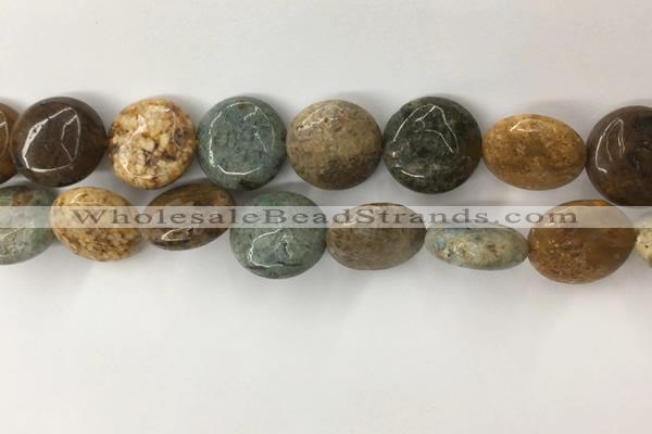 COS247 15.5 inches 18mm flat round ocean stone beads wholesale