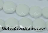 CPB302 15 inches 14mm faceted coin white porcelain beads