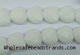 CPB311 15 inches 14*14mm faceted heart white porcelain beads