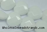 CPB312 15 inches 16*16mm faceted heart white porcelain beads