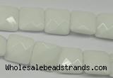 CPB320 15 inches 12*12mm faceted square white porcelain beads